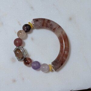Statement Piece fire Quartz natural half bangle